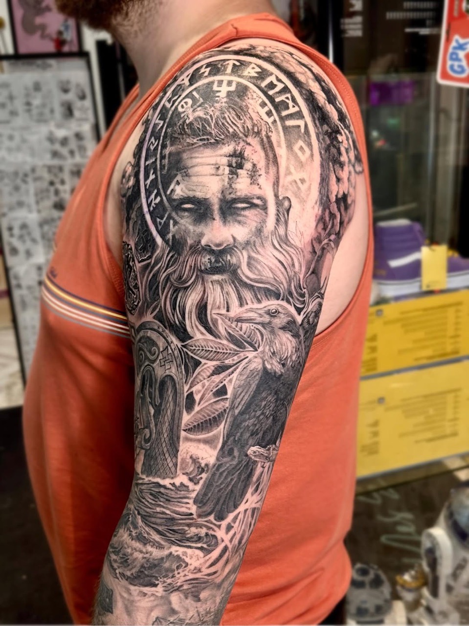 Colourful illustrative tattoo by Jessie Ink of Dawn at Yes Electric Tattoo Toronto