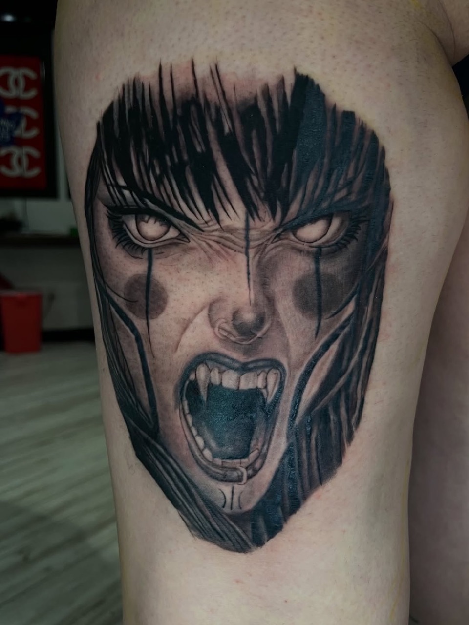 Dark portrait blackwork tattoo, Toronto